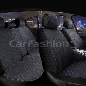  Комплект универсальных Накидок "LINEN CUBE PLUS"  от CarFashion Черные с синей прострочкой