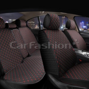 Комплект универсальных Накидок "LINEN CUBE PLUS"  от CarFashion Черные с красной прострочкой