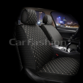 Чехлы универсальные LINEN CUBE FRONT от CarFashion Черные с бежевой прострочкой